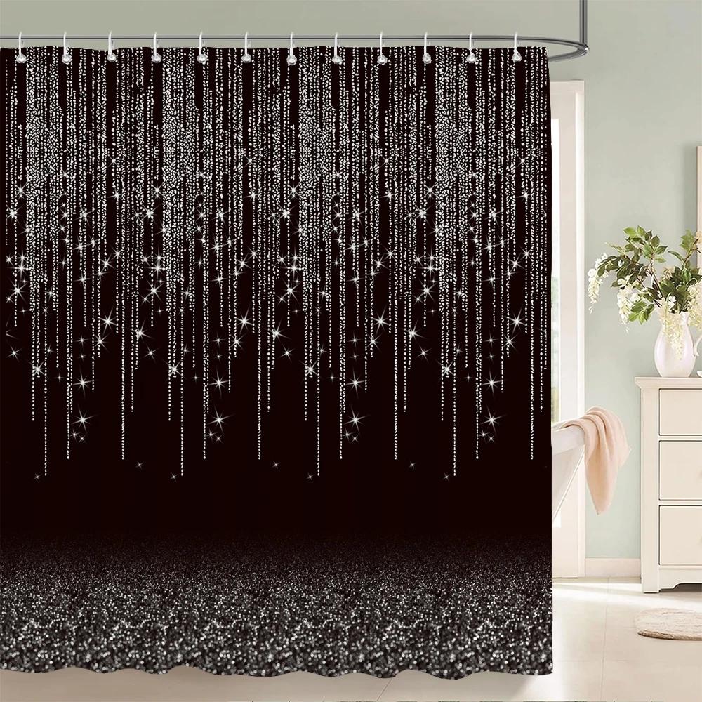 Domowe zasłony prysznicowe do łazienki wodoodporna tkanina Czarny i złoty błyszczący wzór Zasłony łazienkowe Świąteczna zasłona dekoracyjna