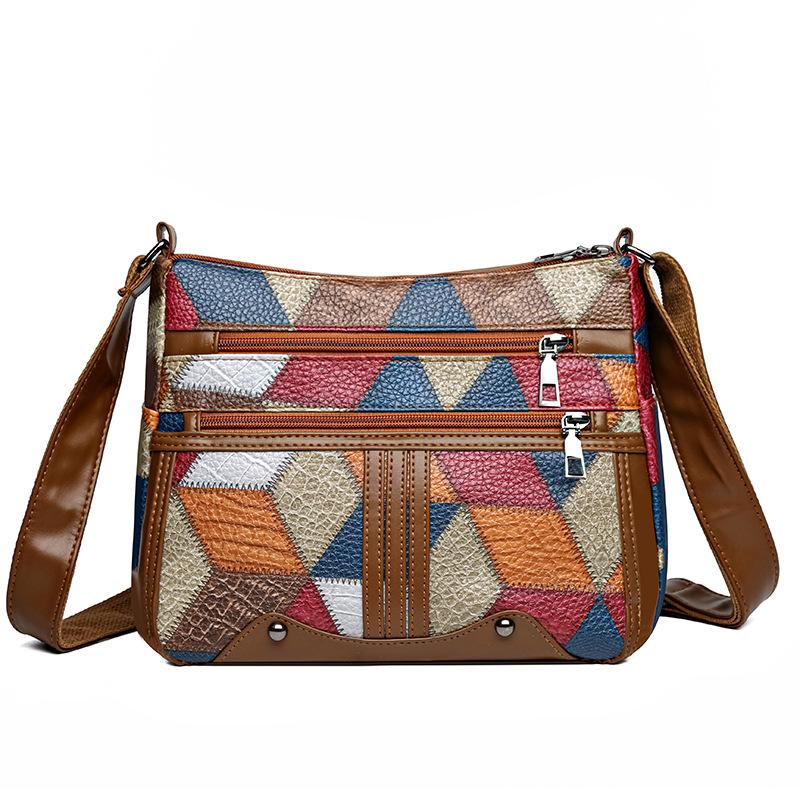 

Модная женская сумка кроссбоди в стиле колор-блок с дизайном с несколькими молниями кофейный