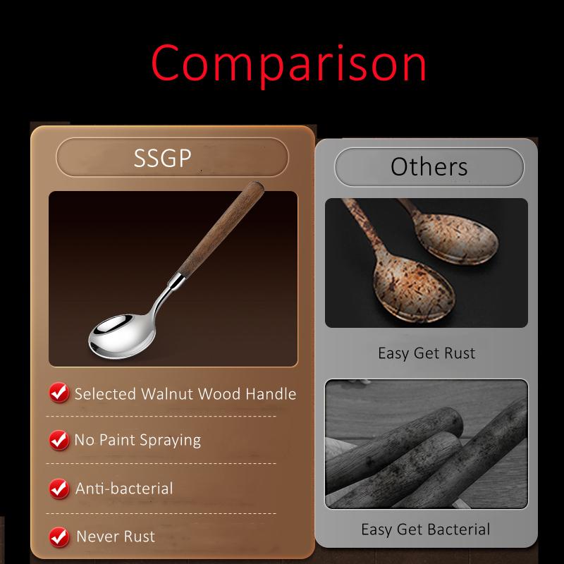 Walnut Wood Handle Spoon and Fork LFGB Certificate 304 Stainless Steel Cutlery Classical Family Banquet Flatware for Christmas