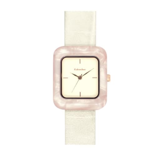 Kalanchoe Square Acetate Bezel Watch H05022A-1 WH Women's White