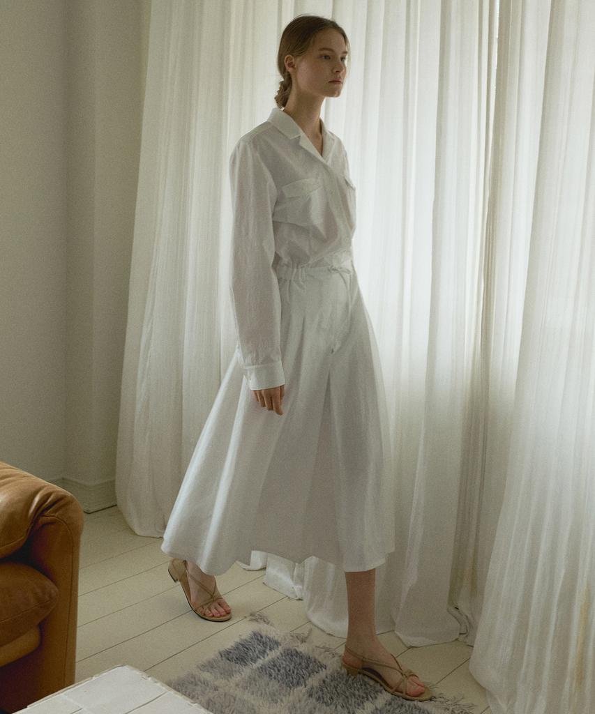 Otte Pleats Shirt-Dress_White