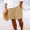 Pantaloncini in cotone e lino con tasche multiple, coulisse, pantaloni da spiaggia a righe da uomo, pantaloncini da uomo