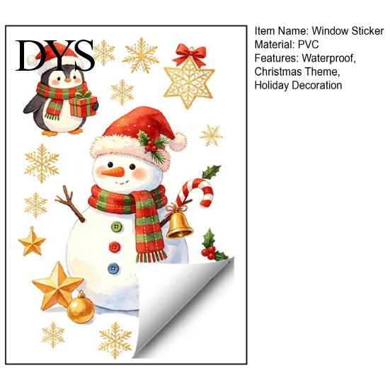 Christmas Theme Wall Decals Window Clings, Cute Santa Claus Snowman Xmas Tree Stickers, Waterproof Festive Glass Film Winter PVC Static Decal