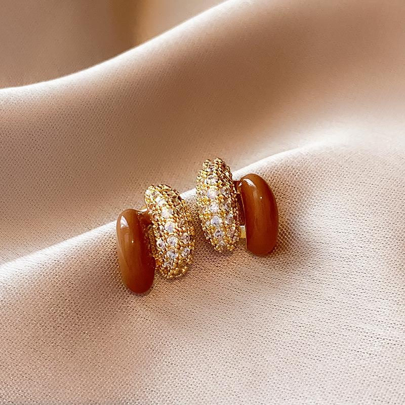 Dámské náušnice BLINGBAY Maillard Tiger Eye Stone Geometrické náušnice Módní Lehké Luxusní Retro Náušnice Špičkové univerzální náušnice Šperky Dárky