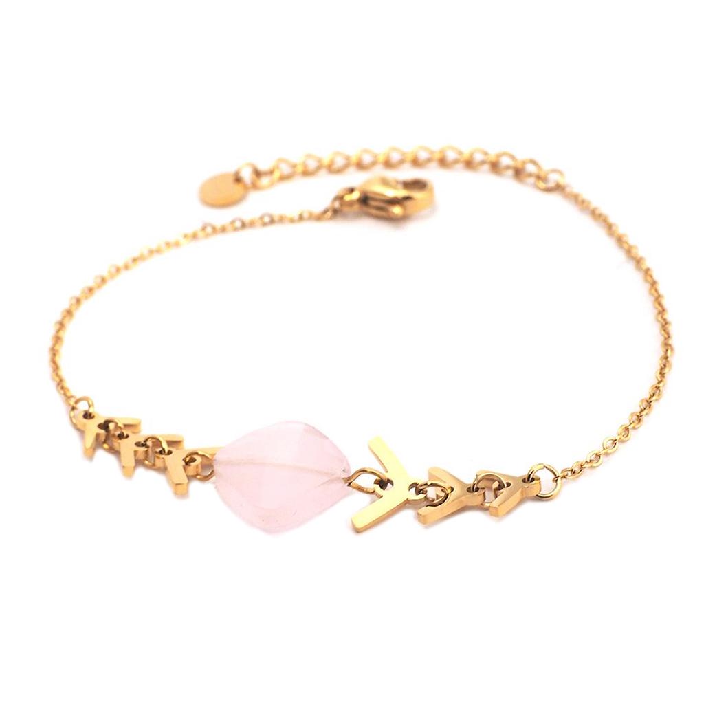 Les Trésors De Lily [Q1229] - Designer Steel Bracelet 'Boho' Pale Pink Gold - 40x12 Mm