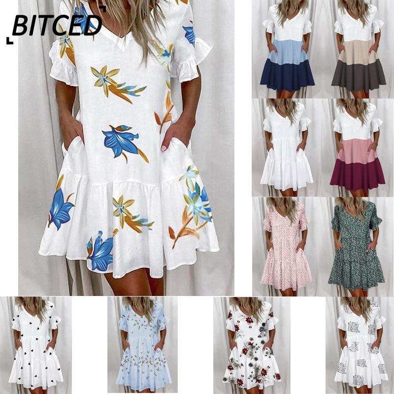 BITCED Fashion Summer Spring Short Sleeve V-Neck Casual Dresses