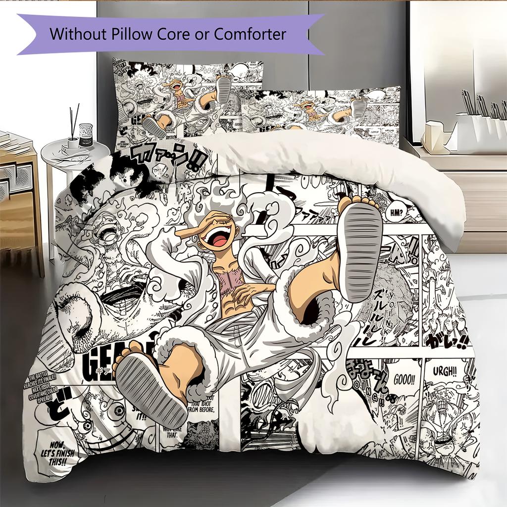Conjunto de Colcha com Padrão de Desenho Animado Capa de Colcha Fronha Decoração de Casa Presente de Aniversário (1 capa de edredom + 2 fronhas, sem enchimento.)