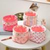 New Durable Quilting Cotton Desktop Storage Basket Lace Bowknot Decor Large-capacity Round Organizer Storage Container Home