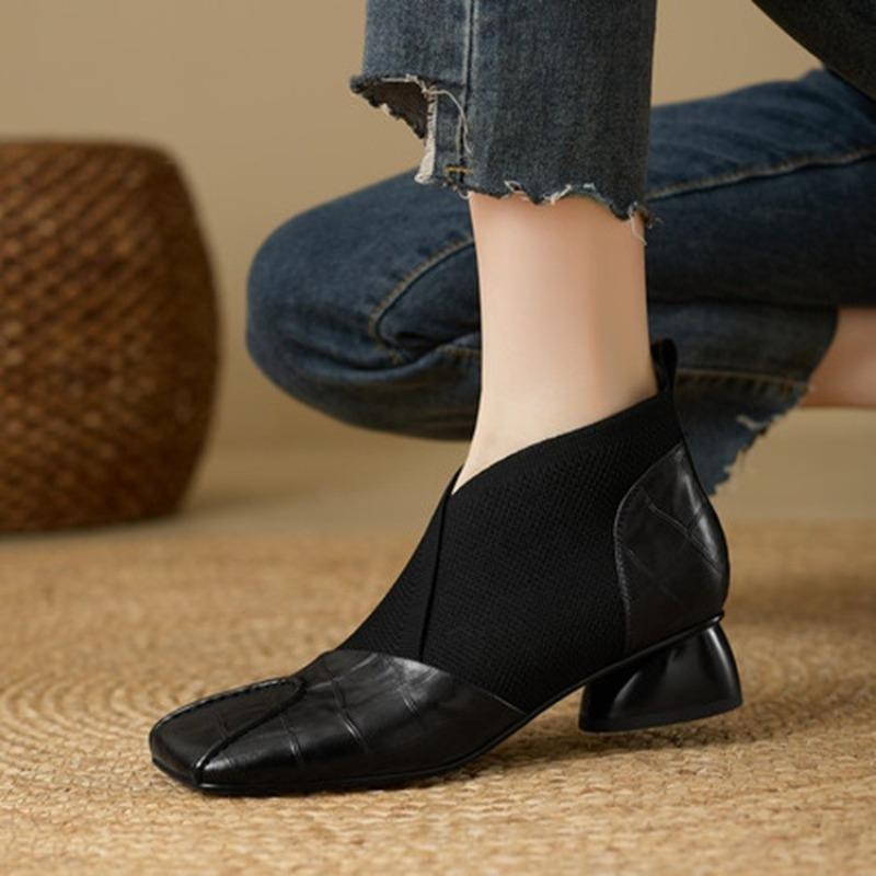 

Французские туфли с глубоким вырезом, женские, весенне-осенние, с квадратным носком, на каблуке-рюмочке, блочном каблуке, эластичные ботильоны до щиколотки 35 чёрный