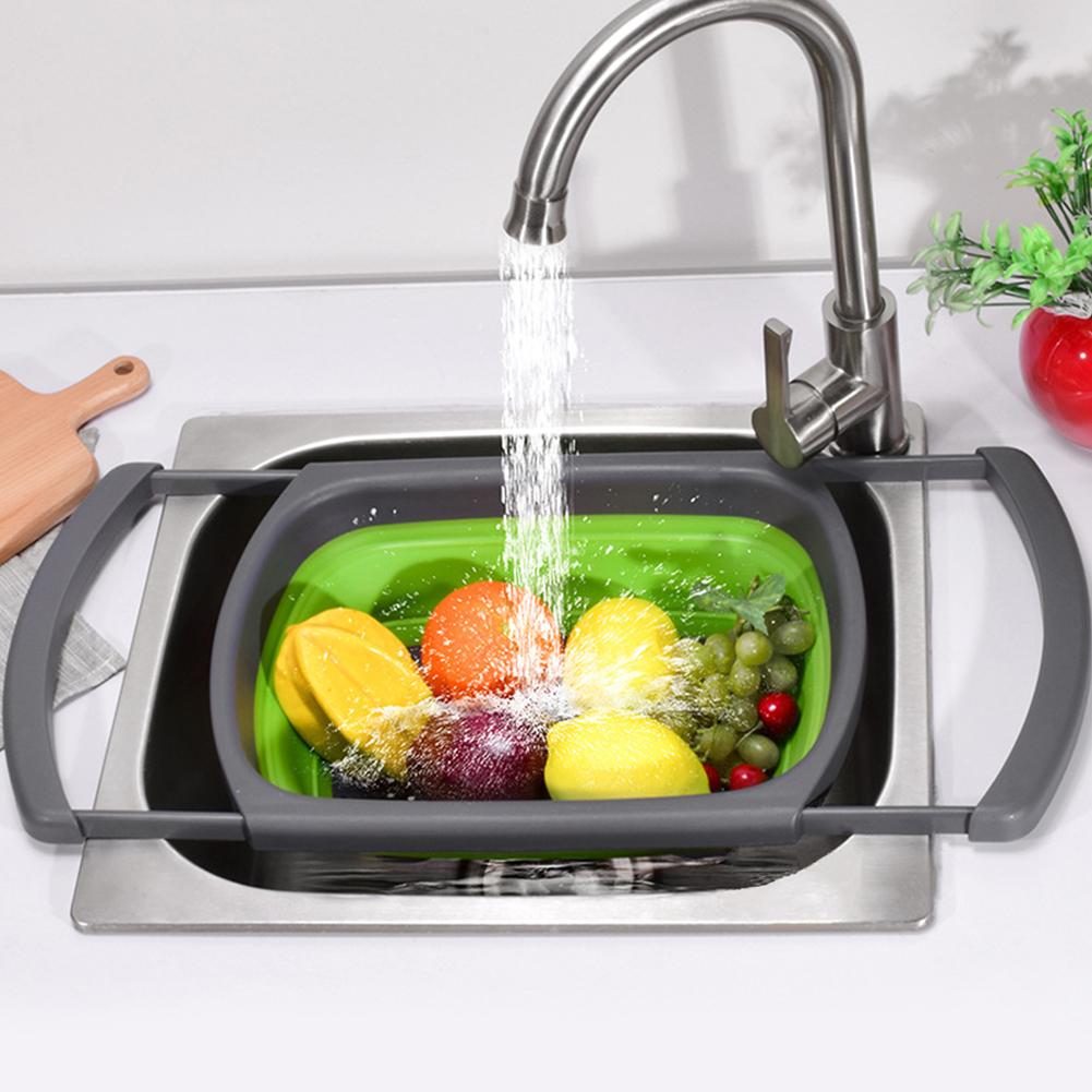 Square Stretchable Draining Basket Colander Kitchen Retractable Strainer Vegetable Storage Rack