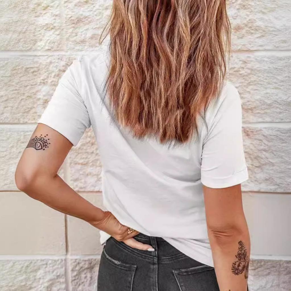 European and American spot printed crew neck T-shirt spring and summer casual short-sleeved crew neck top short-sleeved women's T-shirt