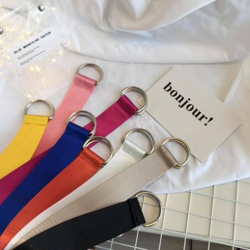 Stylish Korean Candy Color Canvas Double Ring Buckle Long Waist Belt For Men And Women