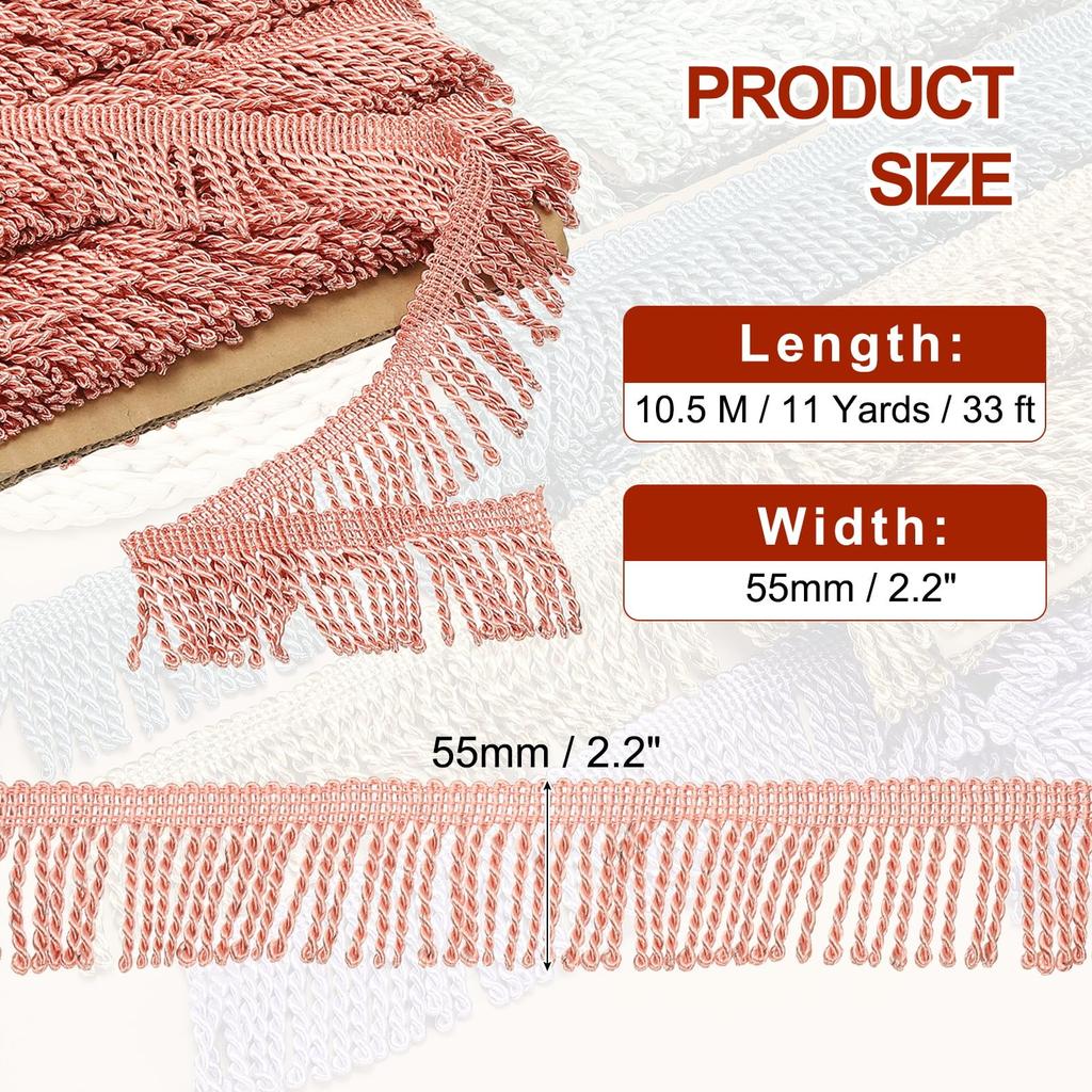 PATIKIL Pink Fringe Trim, 11 Yards x 55mm, Curtain Tassel Fabric Trim for Curtains, Sofas, Clothing, DIY Decorative Sewing