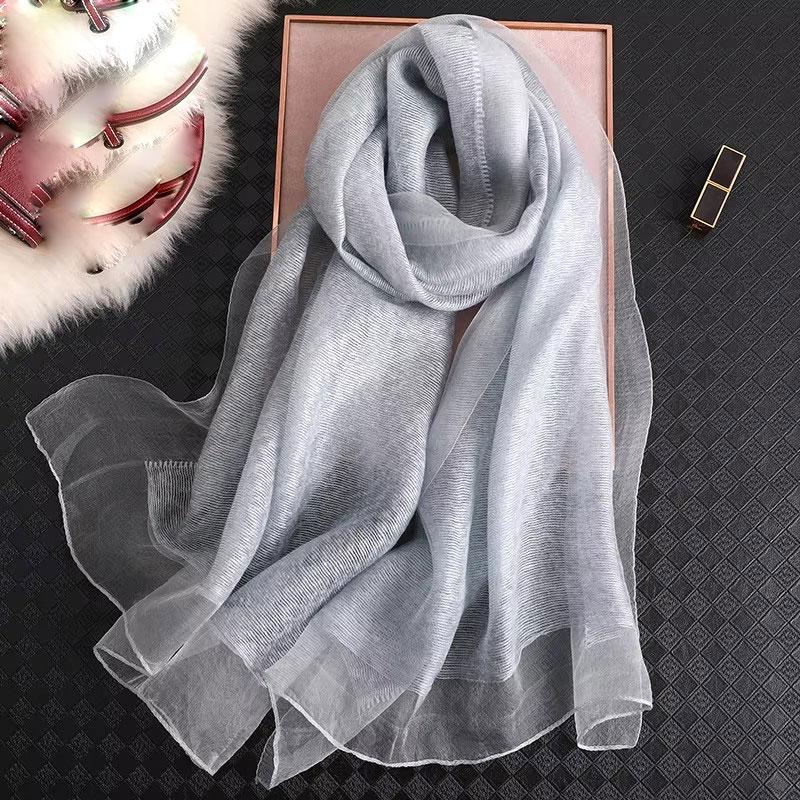 

Women Silk Scarf Female Solid Foulard Femme Pashmina Shawls And Wrap Big Size Scaves Beach Towel Bandana Muslim Hijab