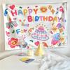 Kawaii Happy Birthday Background Tapestry Cloth Girls Dormitory Children's Room Wall Decoration Cartoon Home Party Decoration
