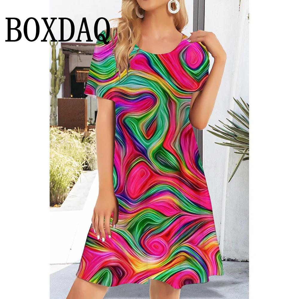 

Летние женские платья с коротким рукавом, модные повседневные платья с цветочным принтом 2025, женские свободные короткие платья с круглым вырезом, сарафан 6XL