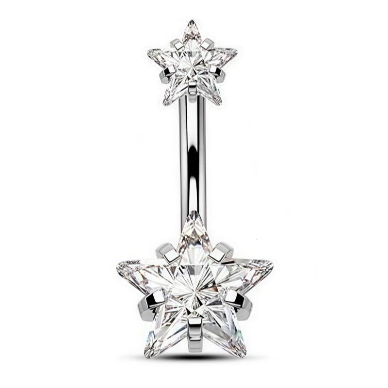 Double-Headed Round Diamond Belly Button Ring, Stainless Steel, European & American Style