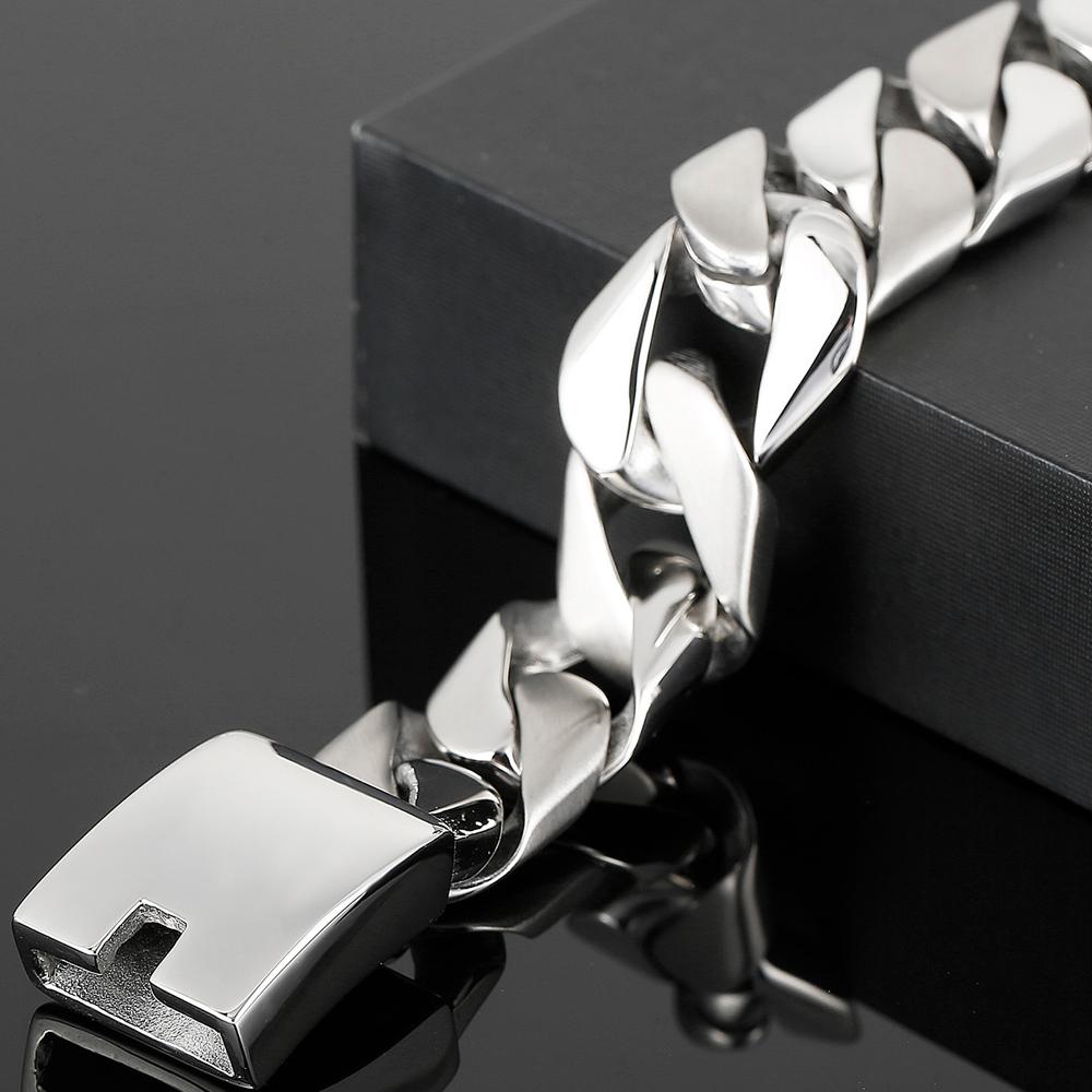 Classic Stainless Steel Mens Jewellery 17MM Width Shiny Brushed Matte Curb Cuban Chain Bracelet Men Homme Gift Bangles 2024