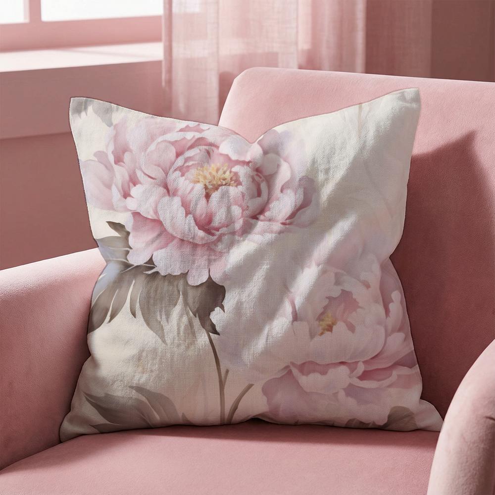 Pink Peony Flowers Cushion Cover Multi-Scene Pillow Cover for Home & Car - Reversible, Soft & Durable for Daily Use