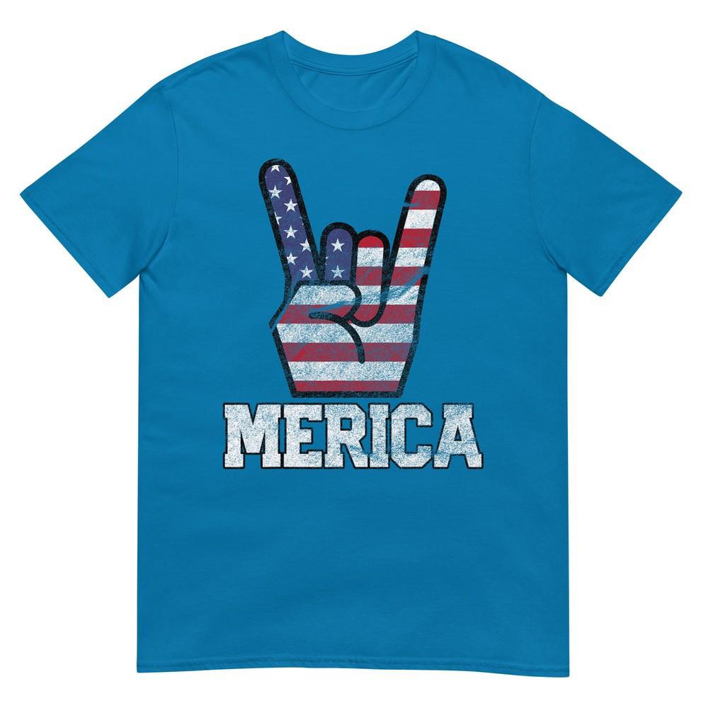 Merica Rock Sign 4th Of July Vintage American Flag Retro Usa TShirt