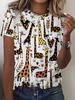 Rundhals Kurzarm Aquarell Giraffe Blumendruck T-Shirt Damen Outfits Lässig Tägliche Kleidung Sommer Damenkleidung