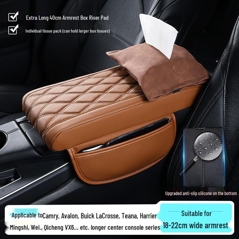 Extra lange 40 cm Armlehnenbox-Auflage für Avalon/Camry - Erhöhungspad mit Taschentuchboxhalter