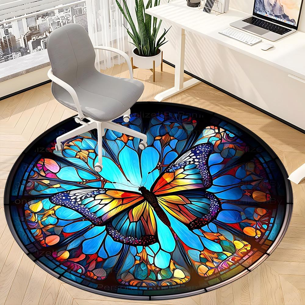 1pc Butterfly Stained Glass Chair Carpet for Office Non Slip, Machine Washable Rug for Office, Room Holiday Decor for Christmas, Birthday Polyester