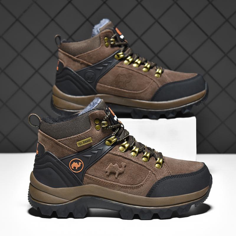 Men Winter Outdoor Sports Sneakers Leather GenuineLeather Classic Boots Genuine Man Fur Plush Snow Shoes Warm Ankle Hiking Footwear