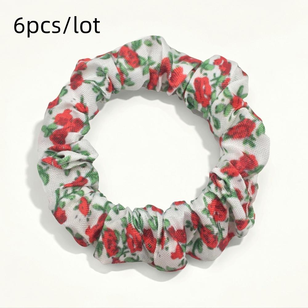 6pcs/lot Scrunchies for Hair Elastic Scrunchy Women Small Chiffon Floral Fabric Fashion Cute Daisy Garden Vocation