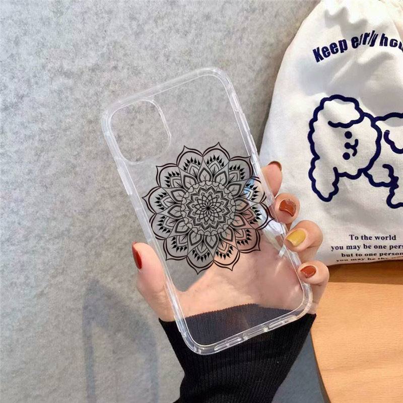 Husă Telefon Mandala Flori artă linie Transparent moale Pentru iphone 12 11 13 7 8 6 s plus x xs xr pro max mini