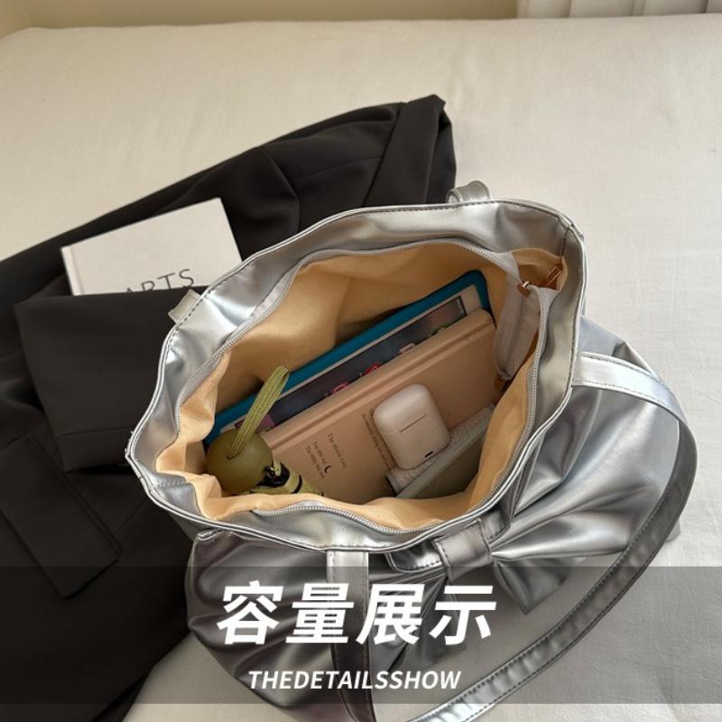 Bow Pleated Design Women's Pu Leather Shoulder Bags Sweet Solid Color Ladies Tote Bag Large Capacity College Female Handbags