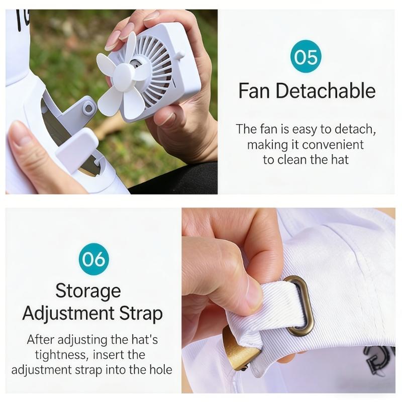 Adjustable Sun Hat Feature Solar Charging Build-in Cooling Fan Ideal For Beach Vacations And Camping Trip