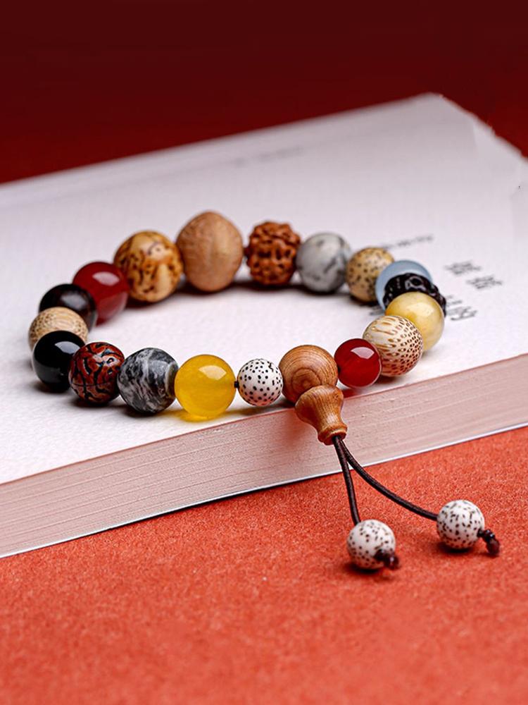 Natural 18 Seeds Bodhi Buddhist Buddha Wood Prayer Beaded Knot Bracelet Unisex Men Bracelets Bangles for Women