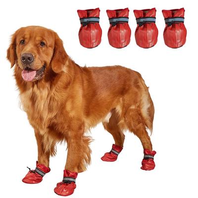 Dog Shoes For Medium Big Dogs Christmas Pu Leather Adjustable Waterproof Non-slip Footwear Golden Retriever Reflective Boots