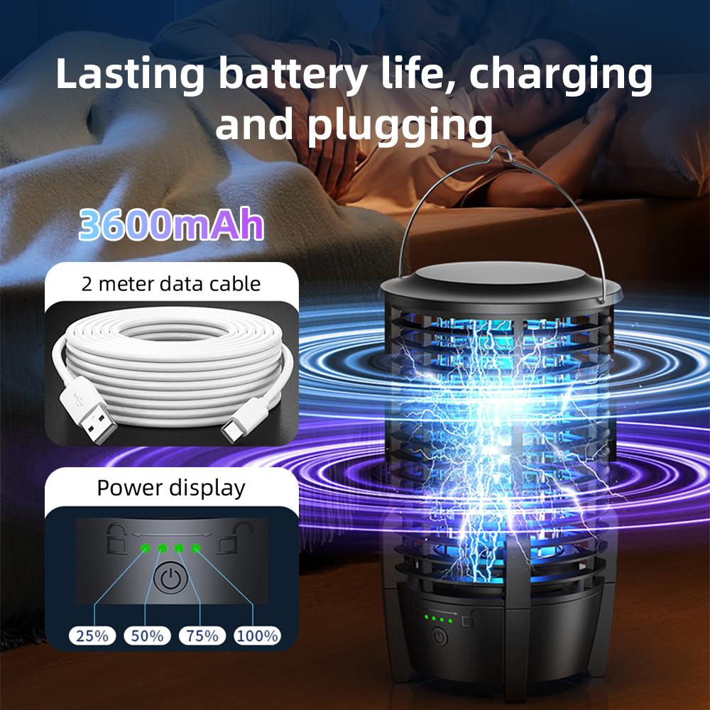 2-in-1 Portable Camping Light and Mosquito Zapper 2000V Electric Bug Zapper Outdoor Lamp Built-in