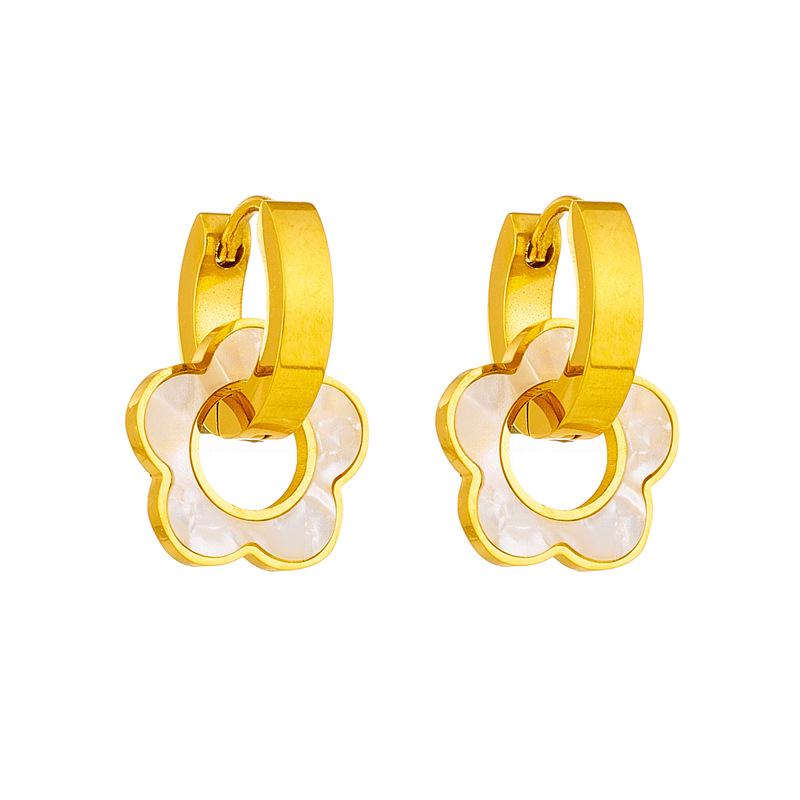 Trendy Stainless Steel Hollow Flower Shell Stud Earrings
