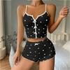 Women's Heart Printed Front Slit Camisole Pajama Set Sleepwear Loungewear