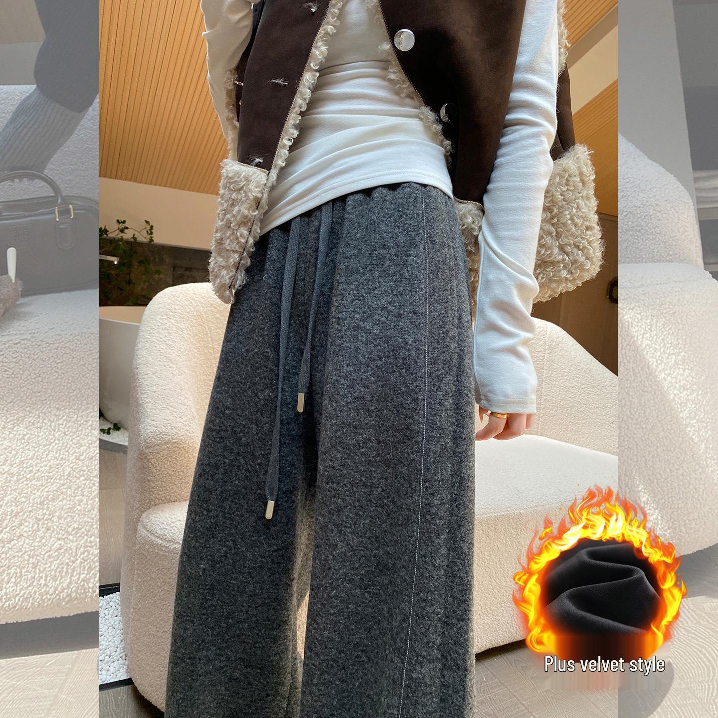 

Winter 2025 Women s Fleece-Lined Wide-Leg Acetate Wool Trousers, Slim Fit, Casual Straight Leg. 3XL