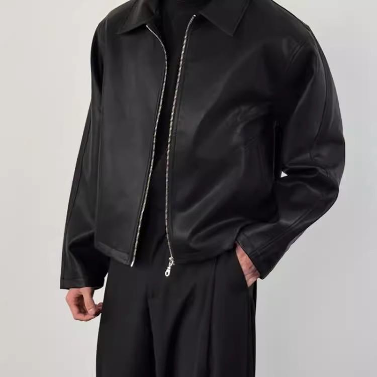 Men's American Retro Cleanfit Red Lined High-End PU Leather Jacket for Spring/Autumn