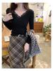 Spicy Girl Black Lace Patchwork V-neck Slimming Long Sleeve Top for Women