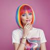 Multicolor Rainbow Wig Short Bob Wig With Bangs Straight Synthetic Cosplay Wig For Women Girls