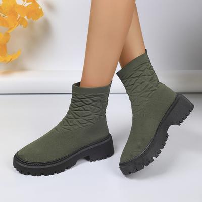 European and American Large-size Fashion Boots Women's Autumn and Winter New Elastic Fly-woven Thick-soled Socks Boots Casual Versatile Martin Boots