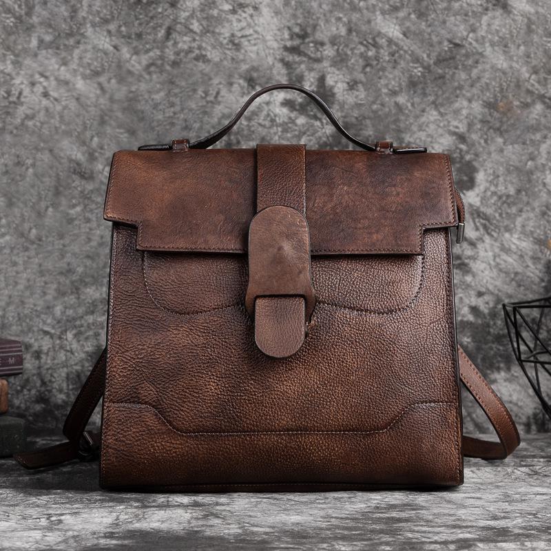 Johnature Retro ekte skinn dameveske Håndmalt håndveske Myk kuskinn Vesker med stor kapasitet