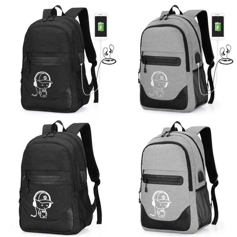 Cute Cartoon Printed Night Luminous Waterproof Laptop Backpack With Usb Charging
