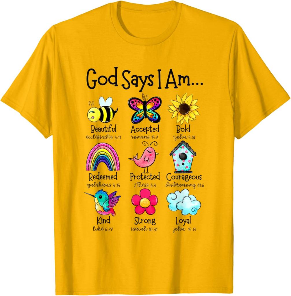 God Says I Am Christian Bible Verse Graphic T-Shirt Soft Cotton Casual Daily Tee for Men