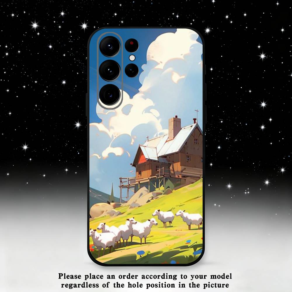 Stylized Houses Painting Phone Case For Samsung S25,S24,S23,S22,S21,S20,S10,Ultra,Plus,Lite,FE,Soft Silicone Black Cover