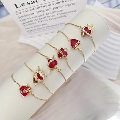 Micro-Inlaid Zircon Red Love Bracelet Women'S Niche Design Sense Adjustable Temperament Light Luxury Bracelet