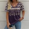 Summer Women's Short Sleeve T-Shirt Ethnic Harajuku Print Outdoor Casual V-Neck Pullover Top Loose Oversized Clothing