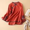 Chinese Style Embroidery Blouse for Women Summer O-neck Short Sleeve Cotton and Linen Traditional Tang Suit Top
