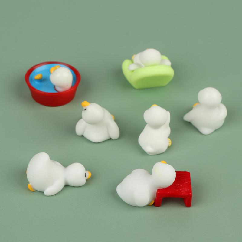 Adorable 7Pcs White Mini Duck Figurines Micro Animal Ornaments for Birthday Gift Home Living Room Decor